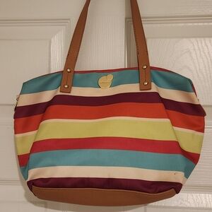 Vibrant Striped Mini Bag with Tan Accents